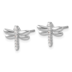 Rhodium-plated Sterling Silver CZ Dragonfly Post Earrings