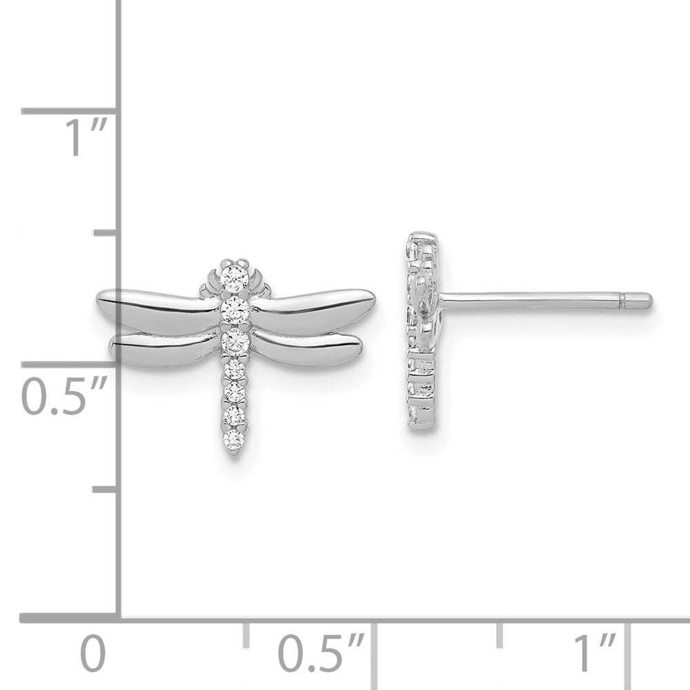 Rhodium-plated Sterling Silver CZ Dragonfly Post Earrings