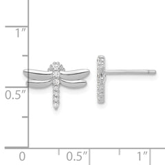 Rhodium-plated Sterling Silver CZ Dragonfly Post Earrings