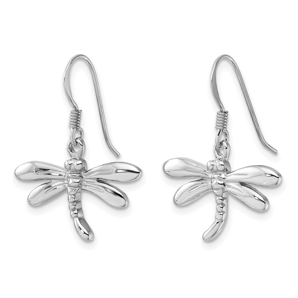 Rhodium-plated Sterling Silver Polished Dragonfly Dangle Earrings