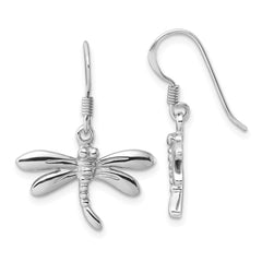 Rhodium-plated Sterling Silver Polished Dragonfly Dangle Earrings