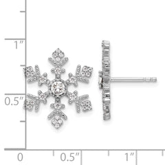 Rhodium-plated Sterling Silver CZ Crystal Snowflake Post Earrings