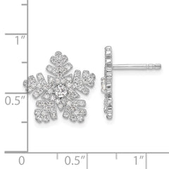 Rhodium-plated Sterling Silver CZ Snowflake Post Earrings