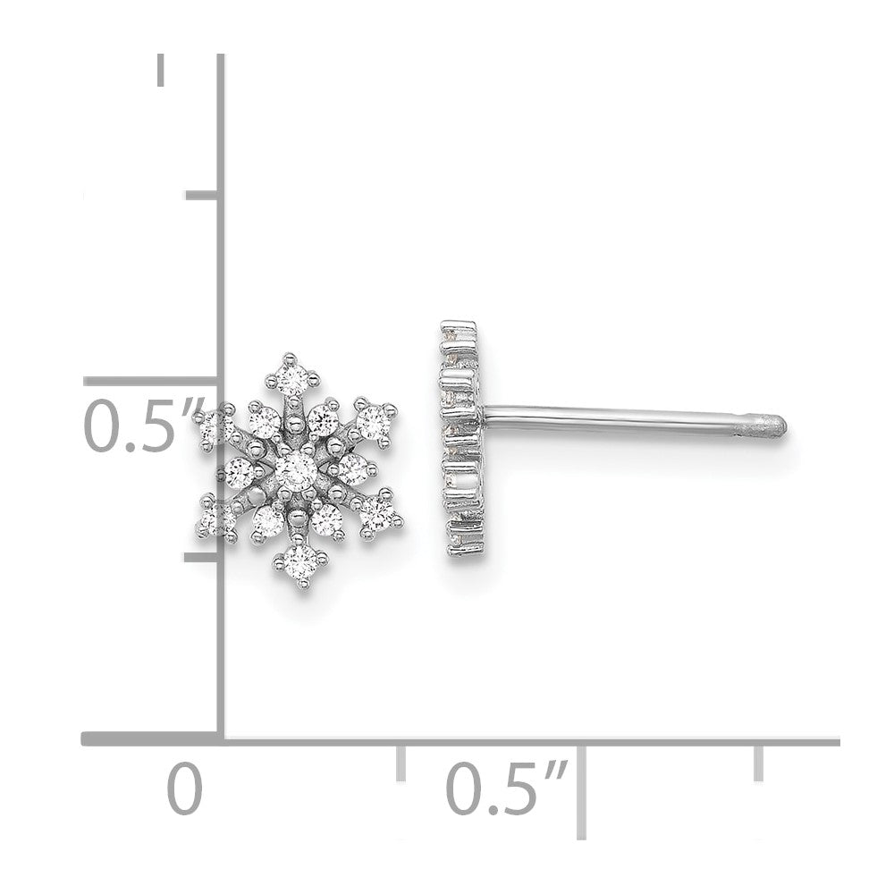 Rhodium-plated Sterling Silver Polished CZ Snowflake Post Earrings