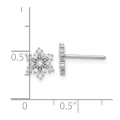 Rhodium-plated Sterling Silver Polished CZ Snowflake Post Earrings