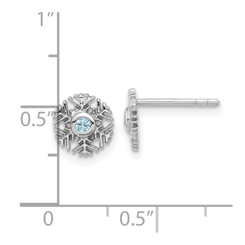 Rhodium-plated Sterling Silver Aquamarine CZ Snowflake Post Earrings