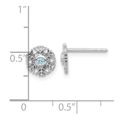 Rhodium-plated Sterling Silver Aquamarine CZ Snowflake Post Earrings