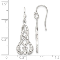 Sterling Silver Polished Celtic Knot Claddagh Shepherd Hook Earrings
