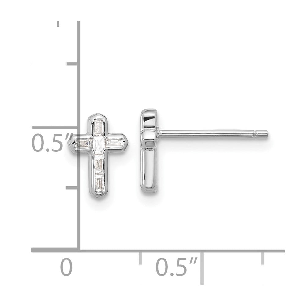 Rhodium-plated Sterling Silver CZ Cross Post Earrings