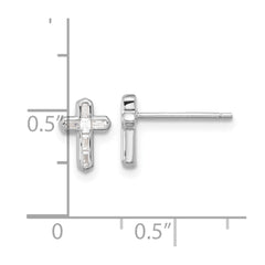 Rhodium-plated Sterling Silver CZ Cross Post Earrings