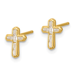 Yellow Gold-plated Sterling Silver CZ Cross Post Earrings