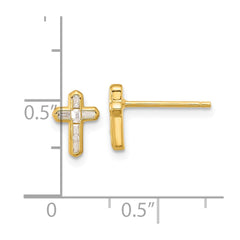 Yellow Gold-plated Sterling Silver CZ Cross Post Earrings