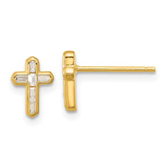 Yellow Gold-plated Sterling Silver CZ Cross Post Earrings