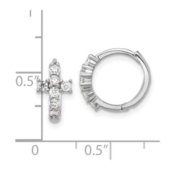 Rhodium-plated Sterling Silver Polished CZ Cross Hinged Huggie Hoop Earrings