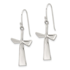 Sterling Silver Polished Cross Dangle Earrings