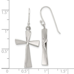 Sterling Silver Polished Cross Dangle Earrings