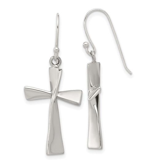 Sterling Silver Polished Cross Dangle Earrings