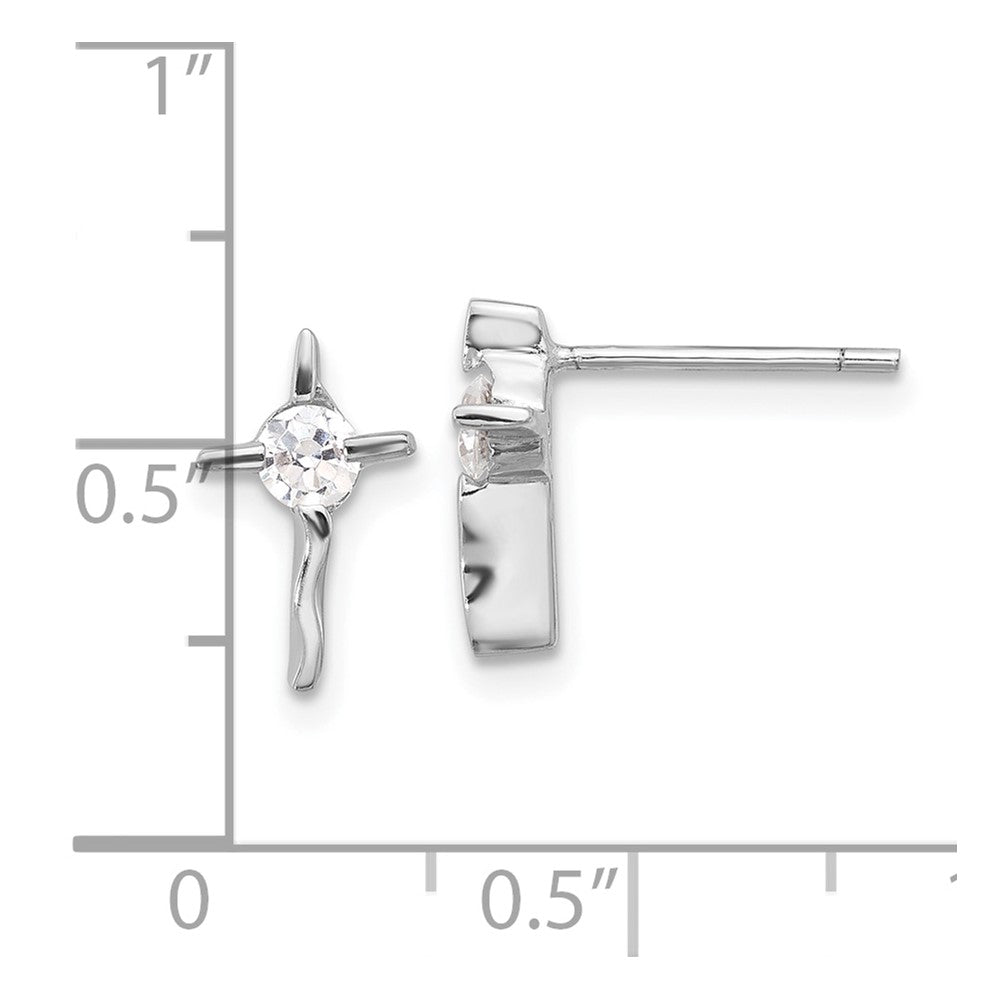Rhodium-plated Sterling Silver CZ Wavy Cross Post Earrings