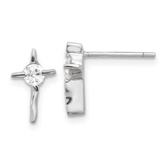 Rhodium-plated Sterling Silver CZ Wavy Cross Post Earrings