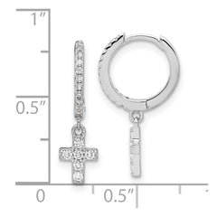 Rhodium-plated Sterling Silver CZ Cross Hinged Hoop Earrings