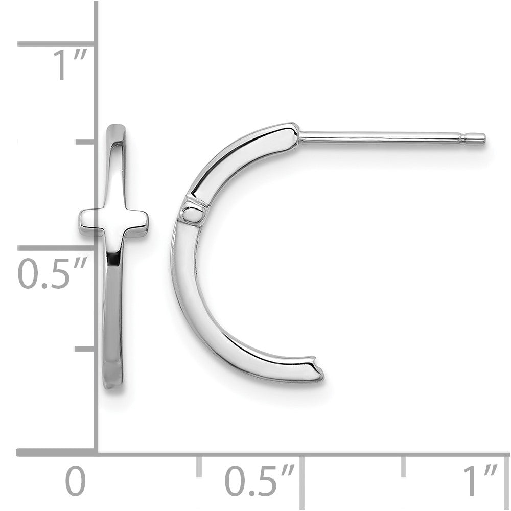 Rhodium-plated Sterling Silver Cross J-Hoop Post Earrings