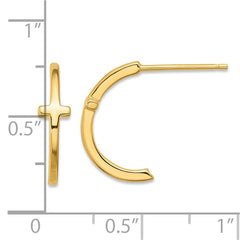 Yellow Gold-plated Sterling Silver Cross J-Hoop Post Earrings