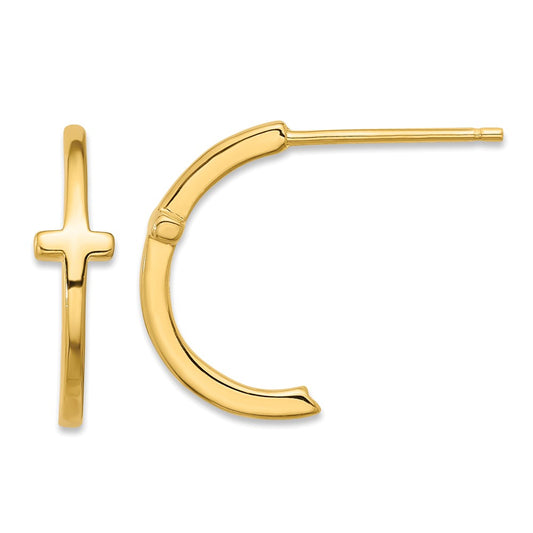 Yellow Gold-plated Sterling Silver Cross J-Hoop Post Earrings