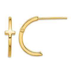 Yellow Gold-plated Sterling Silver Cross J-Hoop Post Earrings