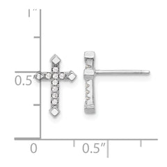 Rhodium-plated Sterling Silver CZ Cross Post Earrings