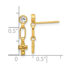Yellow Gold-plated Sterling Silver Bezel CZ Cross Post Dangle Earrings