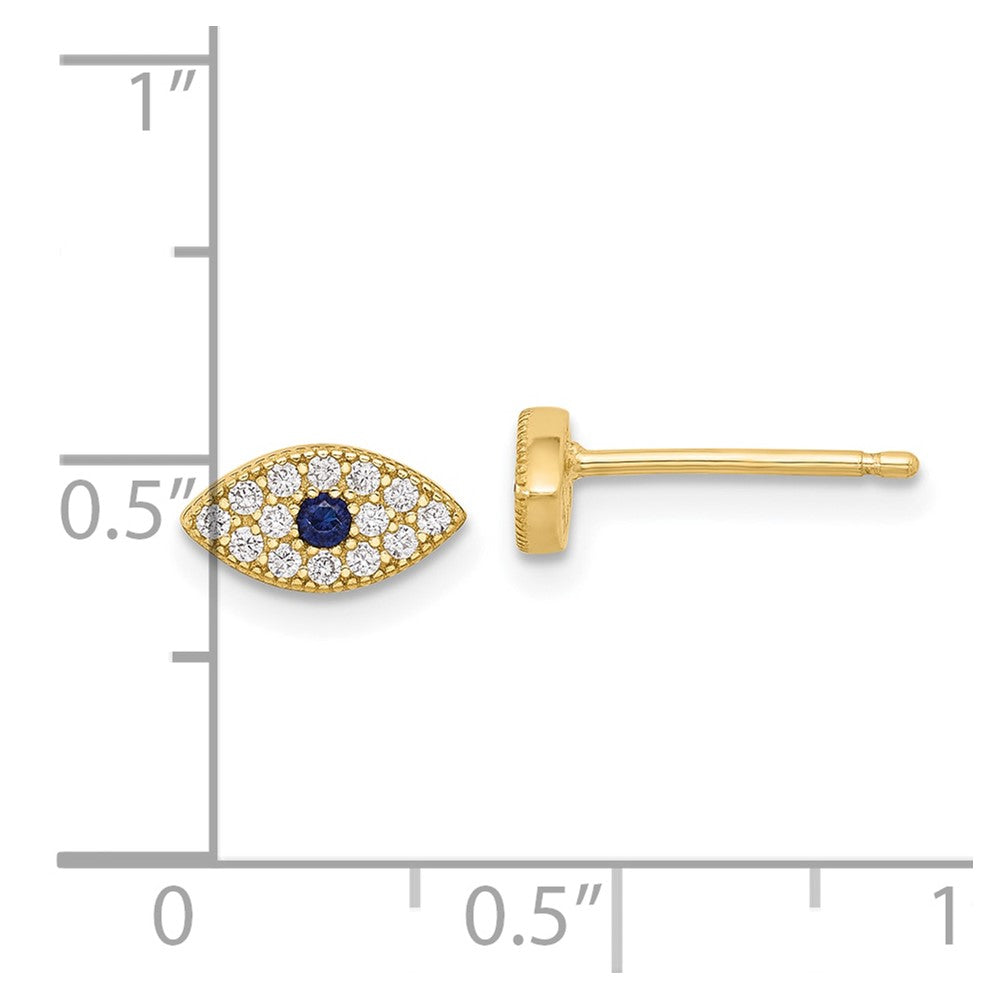 Yellow Gold-plated Sterling Silver CZ And Synthetic Blue Spinel Evil Eye Post Earrings