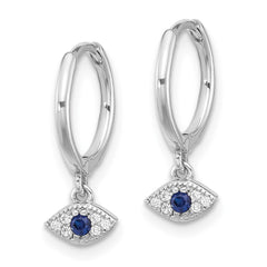 Rhodium-plated Sterling Silver CZ Evil Eye Dangle Hinged Hoop Earrings