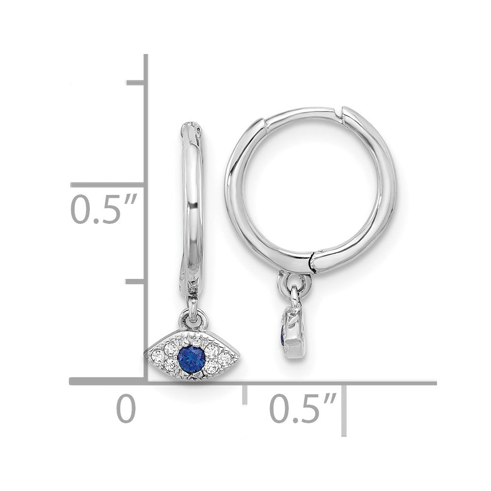 Rhodium-plated Sterling Silver CZ Evil Eye Dangle Hinged Hoop Earrings