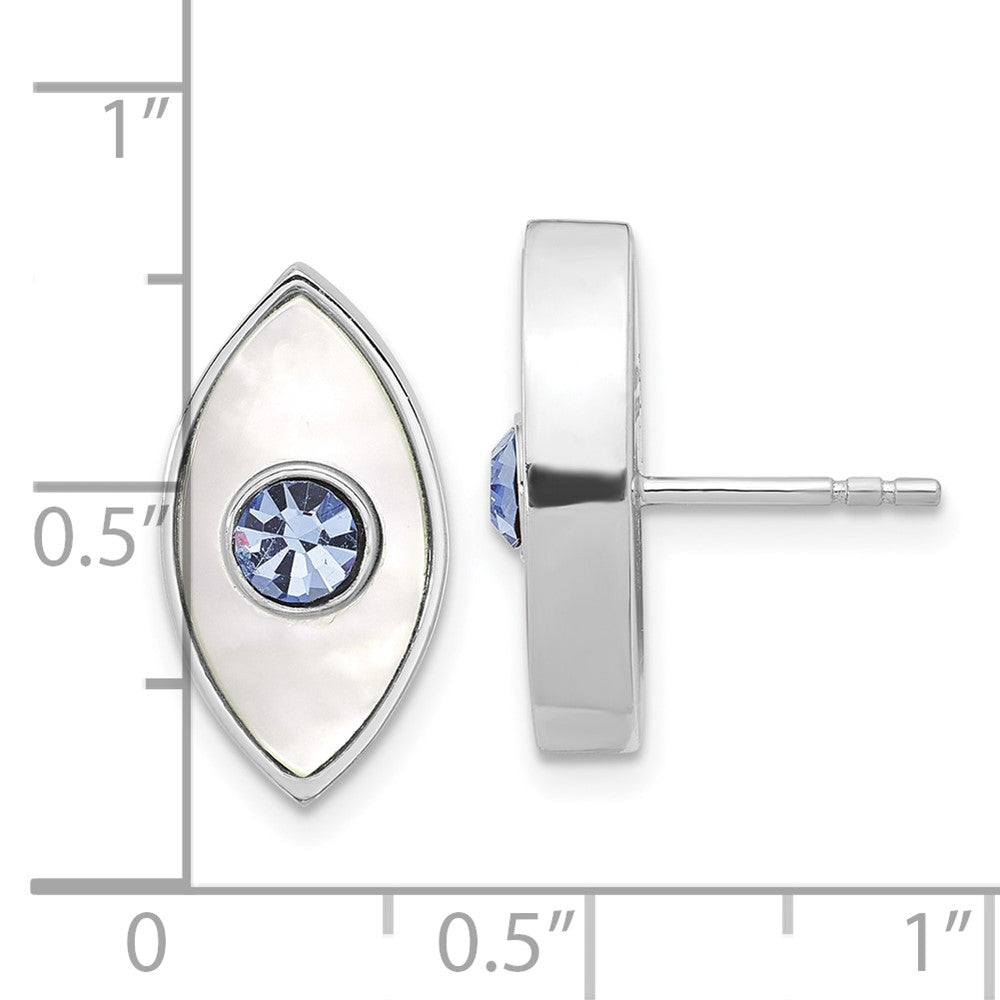 Rhodium-plated Sterling Silver MOP Pearl & Blue Swarovski Crystal Evil Eye Earrings