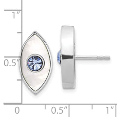 Rhodium-plated Sterling Silver MOP Pearl & Blue Swarovski Crystal Evil Eye Earrings
