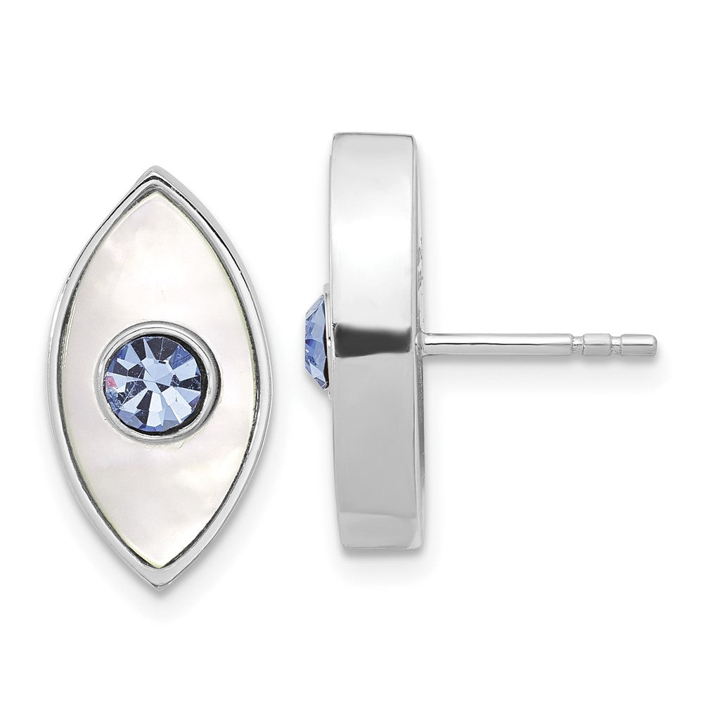 Rhodium-plated Sterling Silver MOP Pearl & Blue Swarovski Crystal Evil Eye Earrings