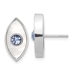Rhodium-plated Sterling Silver MOP Pearl & Blue Swarovski Crystal Evil Eye Earrings