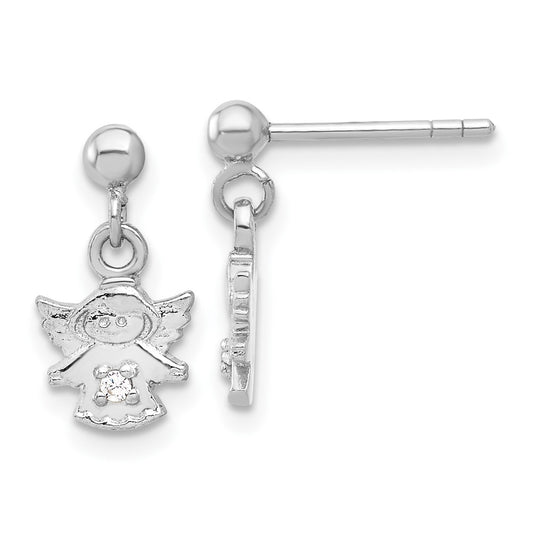 Rhodium-plated Sterling Silver CZ Angel Post Drop Dangle Earrings