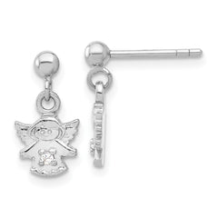 Rhodium-plated Sterling Silver CZ Angel Post Drop Dangle Earrings