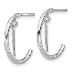 Rhodium-plated Sterling Silver Polished Wings Dangle J-Hoop Post Earrings