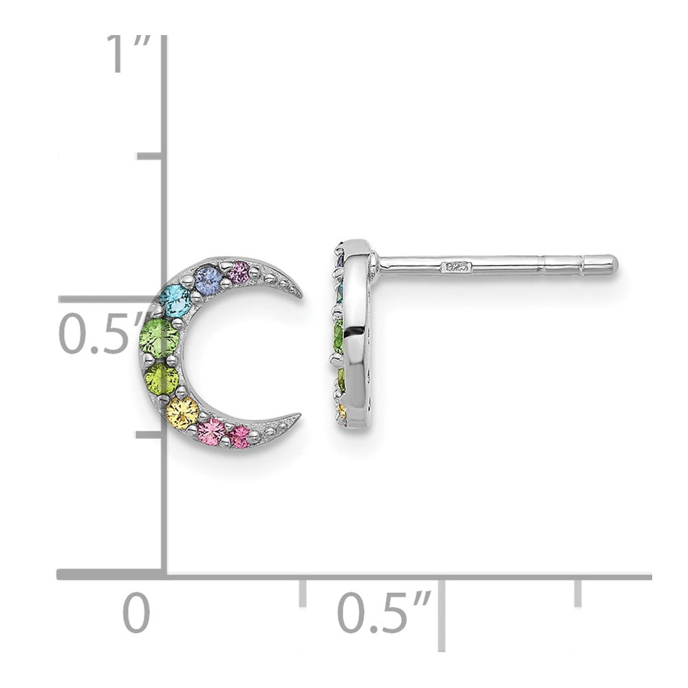 Rhodium-plated Silver Rainbow Glass Crystal Moon Kids Post Earrings