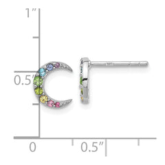 Rhodium-plated Silver Rainbow Glass Crystal Moon Kids Post Earrings