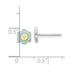 Rhodium-plated Sterling Silver Children's Enamel Flower Earrings