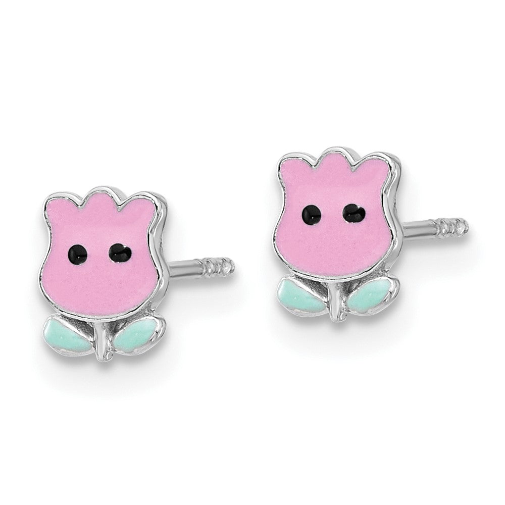 Rhodium-plated Sterling Silver Children's Enamel Tulip Earrings