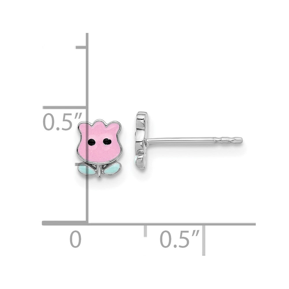 Rhodium-plated Sterling Silver Children's Enamel Tulip Earrings