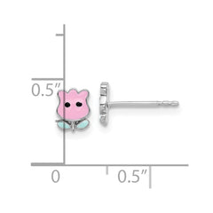 Rhodium-plated Sterling Silver Children's Enamel Tulip Earrings