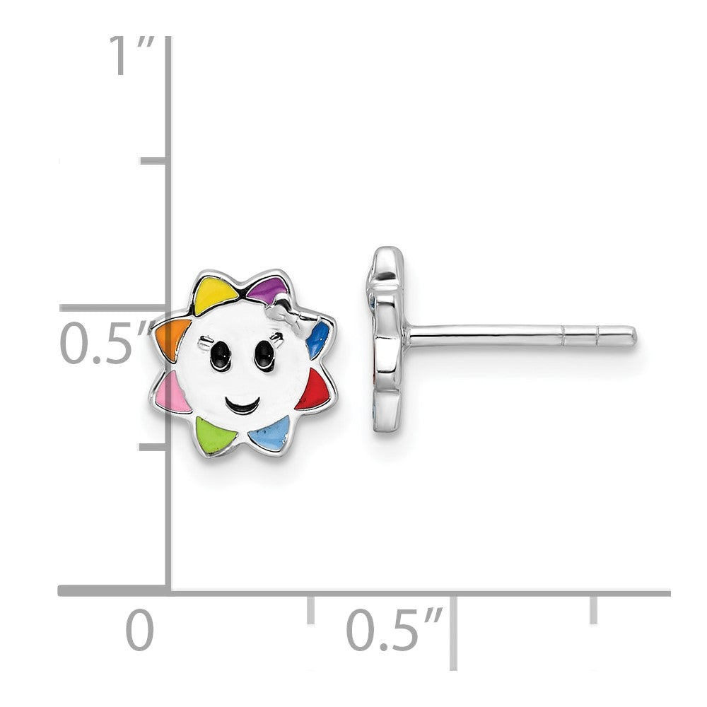 Rhodium-plated Sterling Silver Enamel Sun Children's Post Earrings