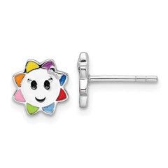 Rhodium-plated Sterling Silver Enamel Sun Children's Post Earrings