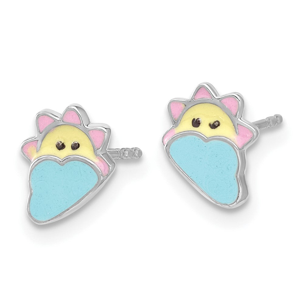 Rhodium-plated Sterling Silver Children's Enamel Sun and Cloud Earrings