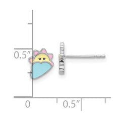 Rhodium-plated Sterling Silver Children's Enamel Sun and Cloud Earrings